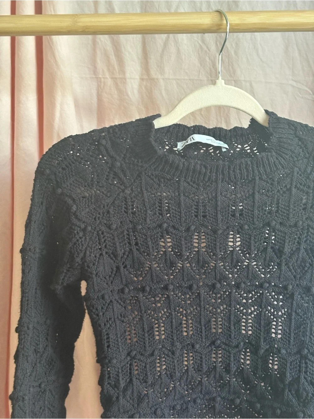 Zara Black Open-Knit Tie-Waist Sweater
